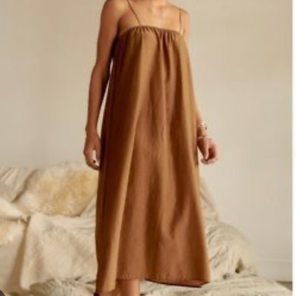Ozma Frankie Slip Dress Cotton Silk Size XL Nutmeg Brown Maxi Lightweight Beach